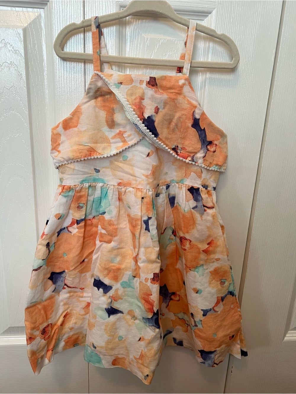 Janie and Jack Peach, Navy & Aqua Watercolor Halter Dress - Size 5